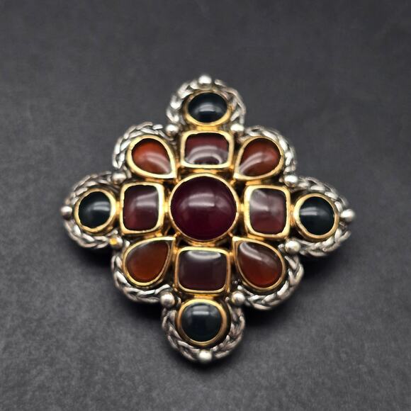 Fall Autumn Byzantine Brooch Square VIntage Costume Jewelry - Picture 1 of 7